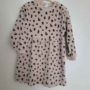 🧸2/20$ Zara 2T Girl Cream Ribbed Corduroy Dress Floral Print Toddler